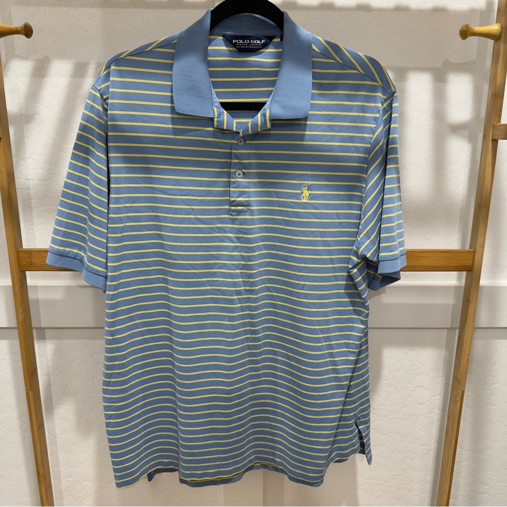 Polo by Ralph Lauren Men's Blue and Yellow Polo Shirt